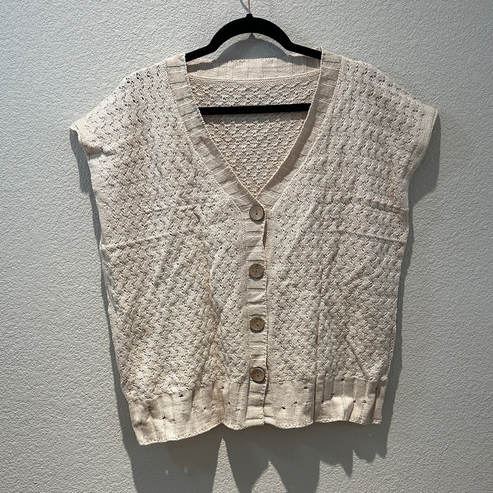 Cream Knit Button-Up Vest Size Large
